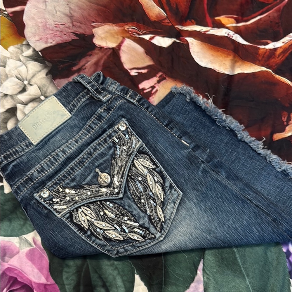 Miss Me Blue Jeans Shorts with Embellishments
